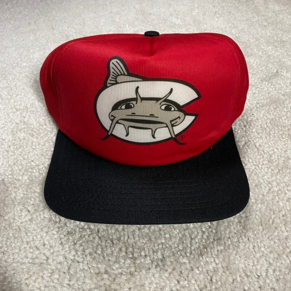 VTG New Era Carolina Mudcats Hat Snapback Made USA Red Black MiLB Cap Trucker
